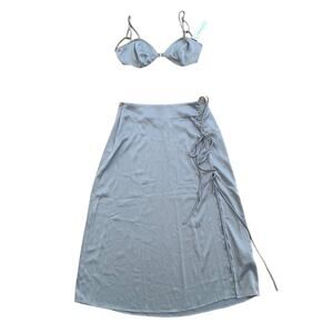 Amanda Steele Matching Two Piece Bra and Midi Skirt in Steel Metallic Grey